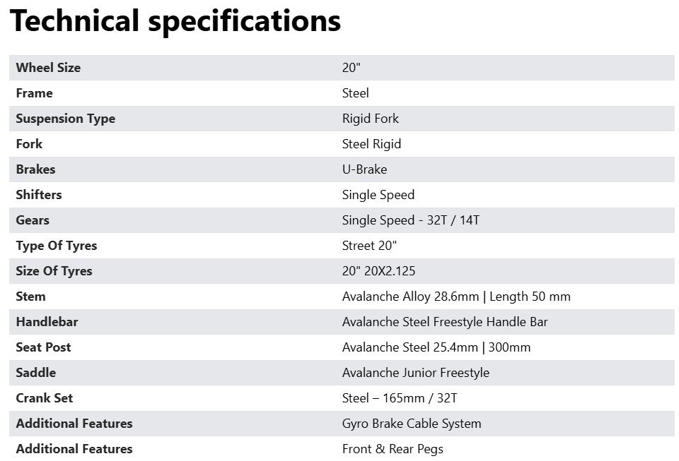 20" AVALANCHE DV8 FREESTYLE BIKE