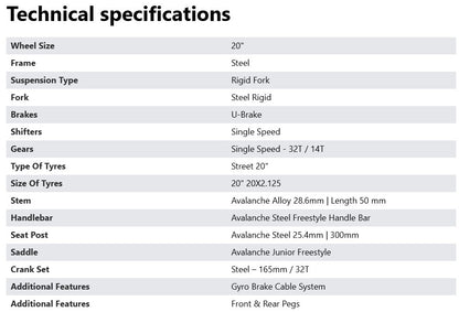 20" AVALANCHE DV8 FREESTYLE BIKE